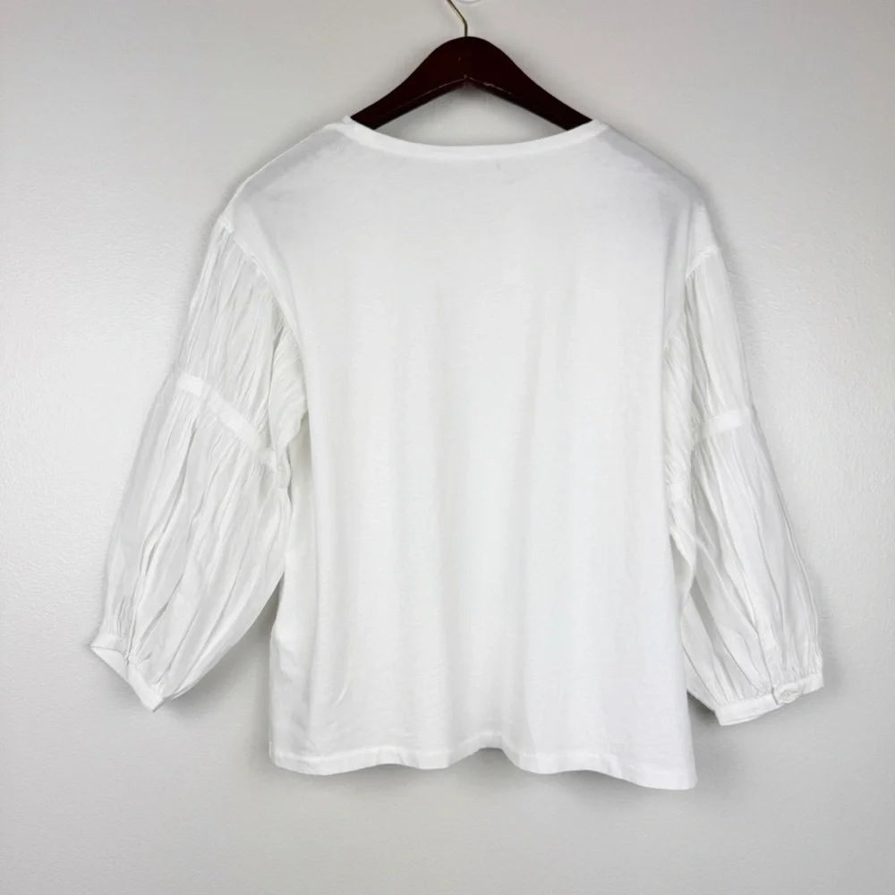 Madewell Puff-Sleeve Drop-Shoulder Knit Top Soft Cotton Jersey White XXS NWT
